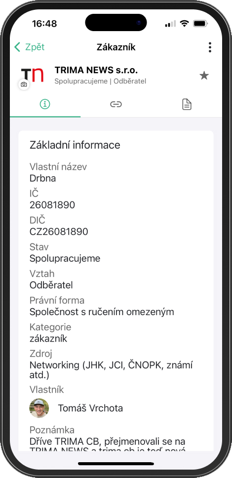 Mobilní aplikace CRM